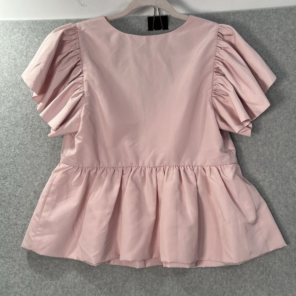 Express Top Women M Blouse Peplum Pink Flutter Sleeve coquette - Picture 3 of 15